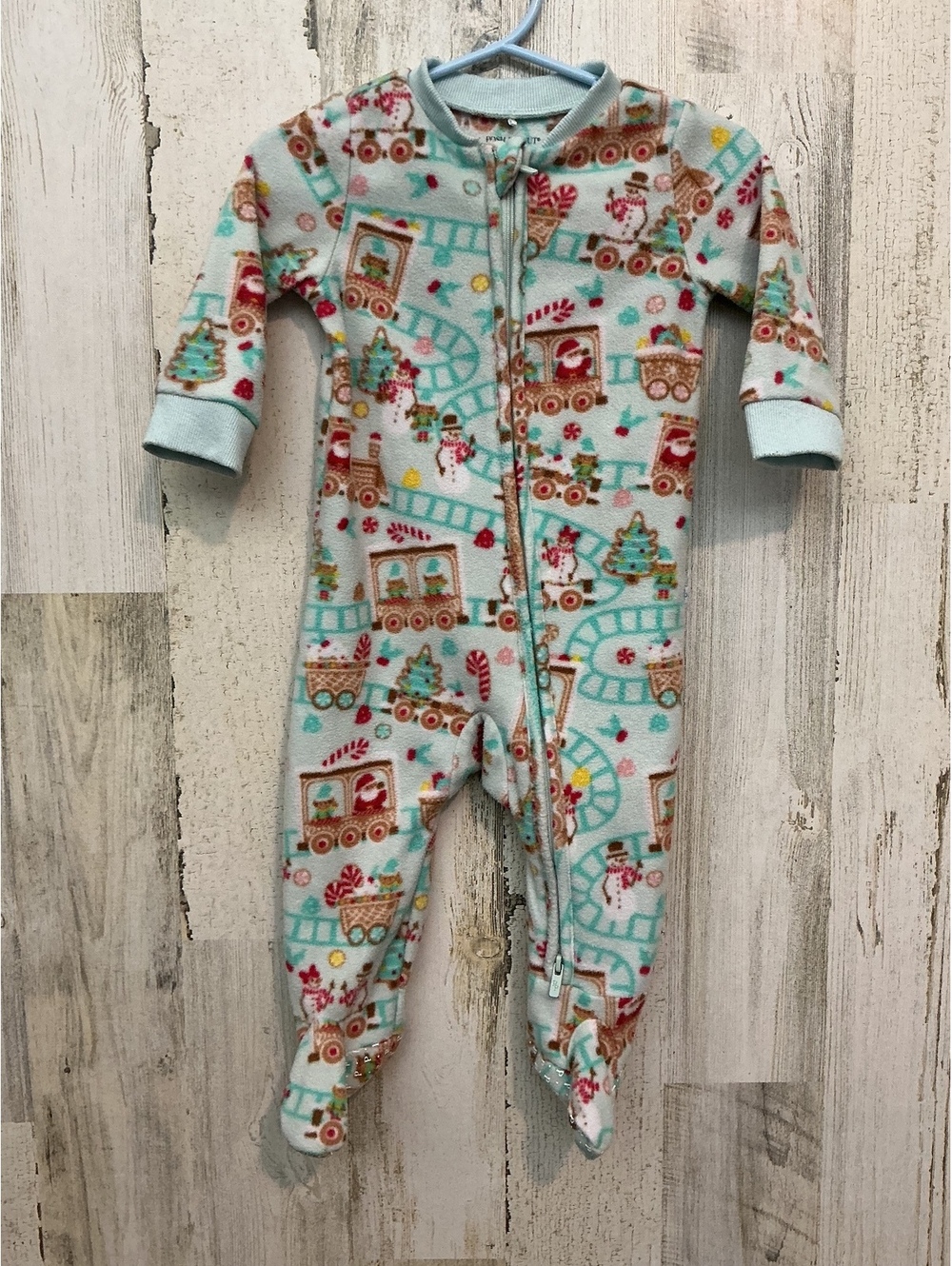 Posh Peanut Baby 6-9M Fleece Footed Pajamas Train Print Christmas Theme
